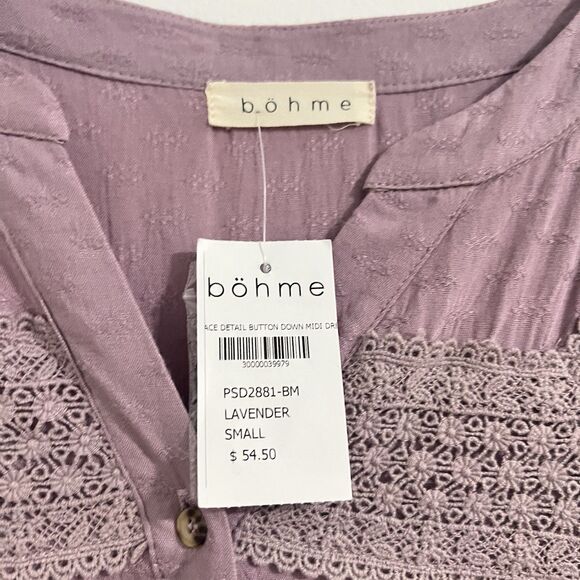 Bohme Shirt Midi Dress Small Lavender Lace Detail Button Down Boho Hippie Relax - Picture 4 of 7